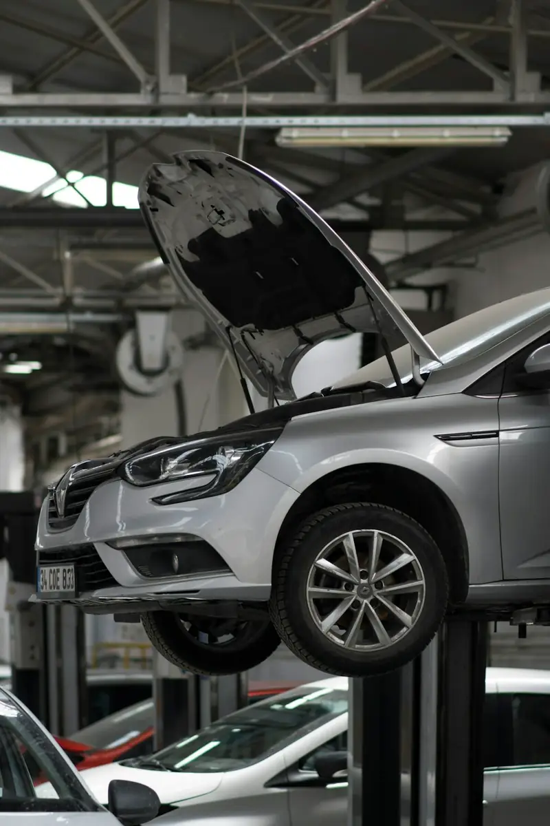 Everyday vehicle being serviced in an auto repair shop